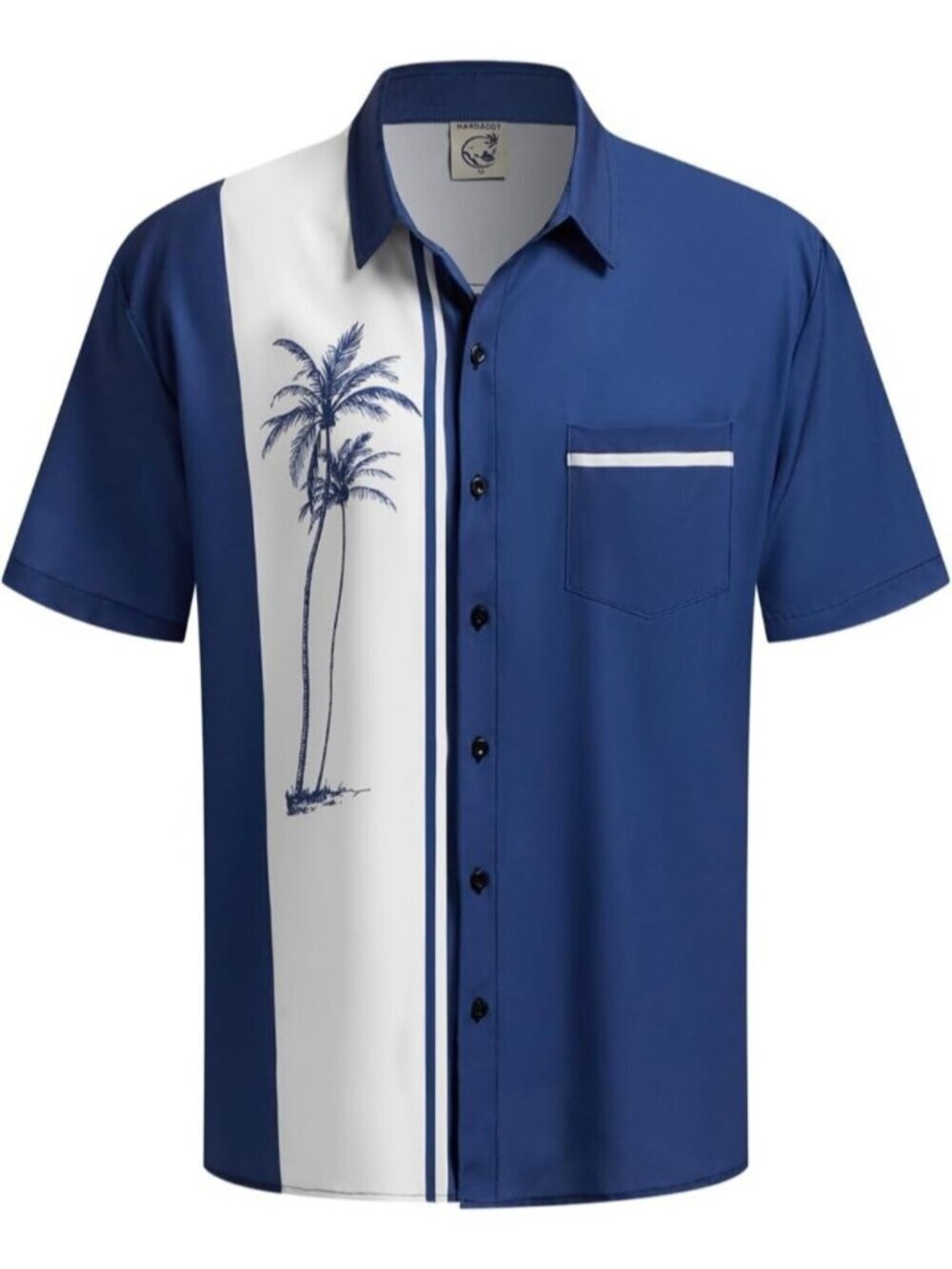Mens Coconut Pocket Blue Hawaiian Short Sleeve Coconut Printed Button Down Shirt